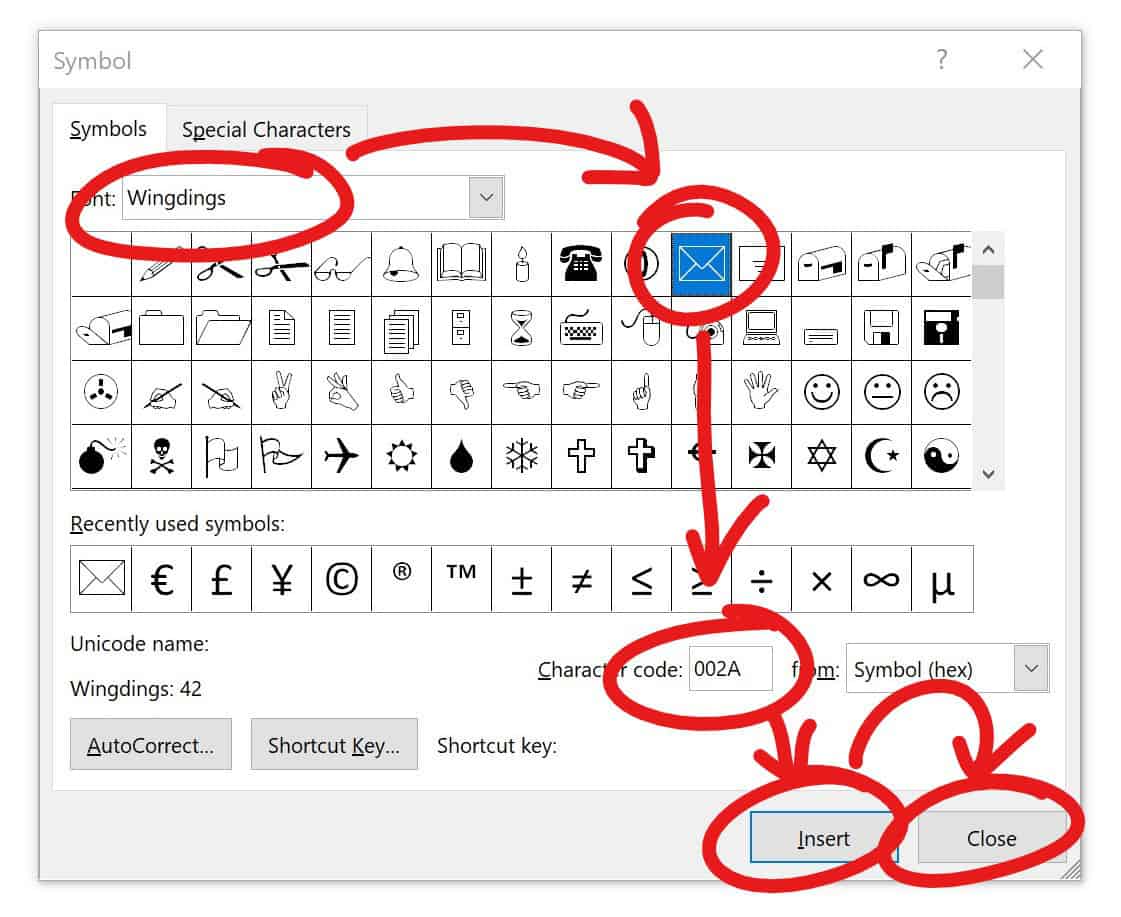 shortcut keys for symbols in word 2010