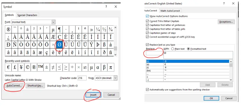 how to type a circle symbol