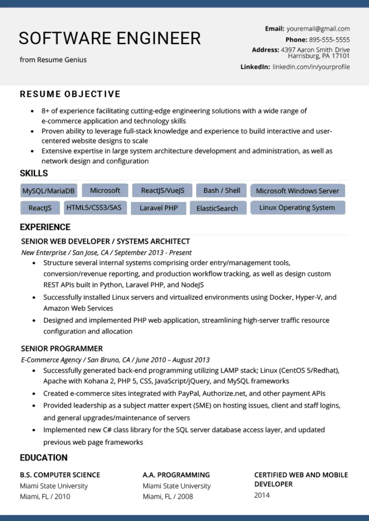 Software Engineer Resume Examples